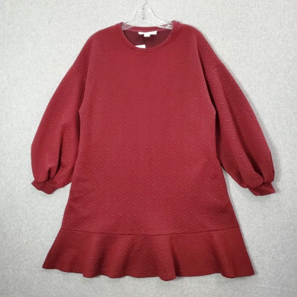 Anthropologie Women Dress Small Red Odila Tunic Mini Puffed‎ Sleeve Peplum Hem